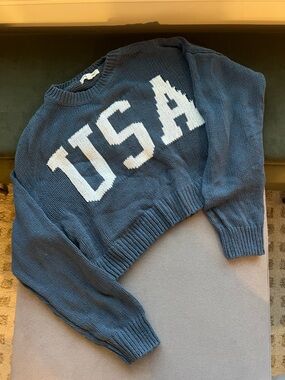 Grayson Threads Blue Crewneck Sweater with White USA Knit